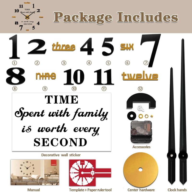 VANGOLD Giant Wall Clock for Living Room Decor, Decorative Wall