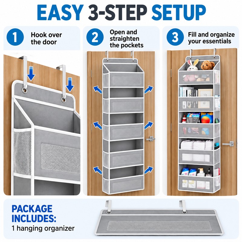 5-Shelf Over-the-Door Hanging Organizer for Bedroom and Bathroom – Anti-Tilt