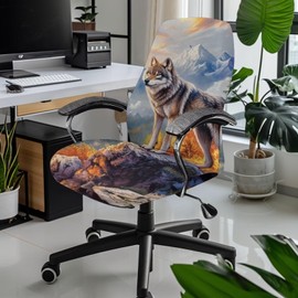Wanyint Wolf Mountain Office Chair Cover with Elastic Bottom Stretch Computer Desk Chair Cover Anti-Slip High Back Chair Cover with Elastic Bottom Office Decor, L