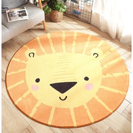 KiKom Cartoon Lion Round Rug Living Room Rug Child Computer Chair Rug Children Crawling Carpet Non-slip Rug Bedroom Rug 1PC (Orange, 100 * 100cm)