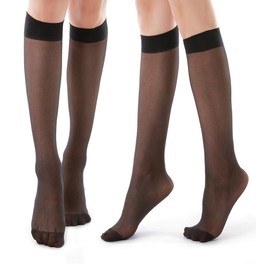 G&Y 6 Pairs Knee High Pantyhose with Reinforced Toe - 20D Nylon Stockings for Women (6 Black)