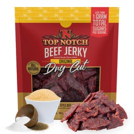 Top Notch Dry Cut Jerky – 2.2 oz Bag of Classic Dry Style Beef Jerky - High Protein Snacks for Kids and Adults Made From Locally Raised Beef, No Artificial Ingredients (Original)