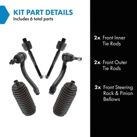TRQ Front Steering Kit Steering Rack & Pinion Bellow Tie Rod Compatible with 2008-2010 INFINITI G37 2009-2012 Nissan 370Z