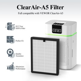 2 Pack ClearAir-A5 Replacement Filter Compatible with VEWIOR ClearAir-A5 Air Purifier, 3-in-1 H13 True HEPA, Activated Carbon Filter