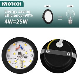 KYOTECH LED Recessed Spotlight, Black, 230 V LED Spotlights, 4 W, 300 lm, Ceiling Spotlight, 54-58 mm, Hole Dimension, Warm White, 3000 K, Neutral White, 4000 K, Cool White, 6000 K, Recessed