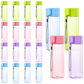 Josojoou 20Pcs Reusable Water Bottles Bulk 17 oz Large Capacity Plastic Water Bottles Leak Proof Sports Waters Bottle for Gym Travel School Office(Mixed Color, Rectangle)