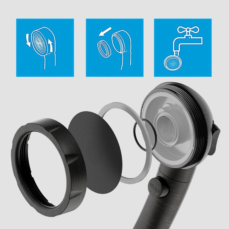 KAIYING Drill-Free High Pressure Handheld Shower Head with ON/OFF Pause