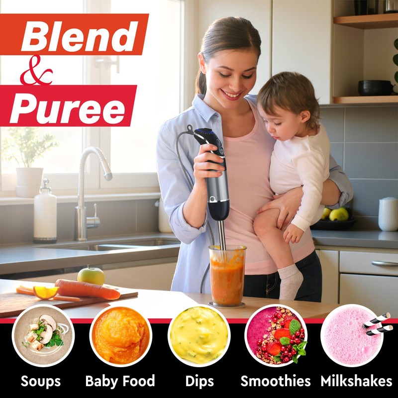 Mueller Multistick 800W 4-in-1 Immersion Blender Handheld, 12 Speed Hand