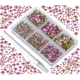 5000Pcs Art Nail Rhinestones non Hotfix non-magnetic Glue Fix Round Crystals Glass Flatback for DIY Jewelry Making with one Picking Pen (6-Sizes 5000PCS, Golden Rose)