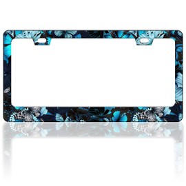 Blue Butterfly License Plate Frame Animal Insect License Plate Frames Funny Auto Accessory Bracket Stainless Steel License Plate with Screws for Women Men 6x12 Inch