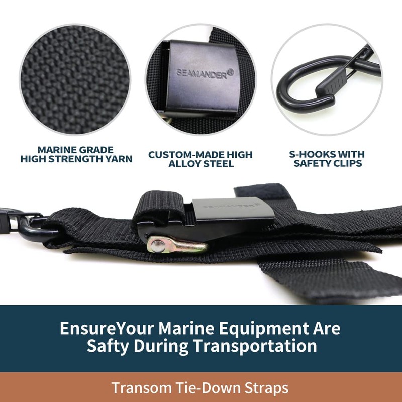 Seamander Transom Tie Down Straps for Boating Safety, Jetski &