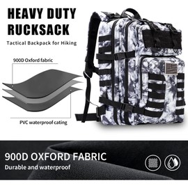 Ksttog Military Tactical Backpack - 45L Large Assault Tactical Backpacks Molle Hiking Pack 3 Days Bug Out Bag - Waterproof Army Rucksack Tactical Gear for Camping/Traveling/Gym/Fishing- Black/White