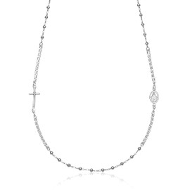 AKA Gioielli® - 925 Silver Rosary Necklace with Virgin Mary and Cross - Necklace for Men and Women, Adjustable Length, Sterling Silver, Silver
