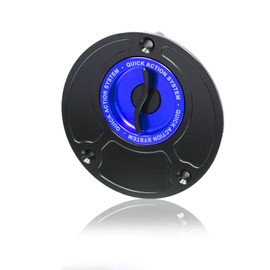Autobahn88 Motorcycle Fuel Tank Cap, Keyless, Quick Lock/Release, compatible with Kawasaki ER 6F 2006-2014, (Wave Style) (Body-Handle-Cap = Black-Black-Blue)