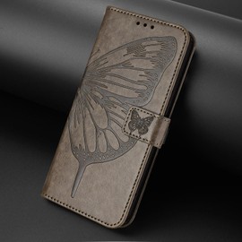 Covthch Compatible with Cricket Icon 6 Case AT&T Verge Case Cricket Icon 6 Wallet Case AT&T Verge SL219A Case [Butterfly Magnetic Leather Wallet Flip Case with Credit Card Holder Kickstand] -Gray
