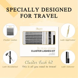 QUEWEL Eyelash Cluster, 144 Pieces DIY Eyelash Extensions Set, Super Hold Cluster Eyelash Binding and Seal, Cluster Eyelashes, Individual Applicator Tool (QU-H-DH-01)