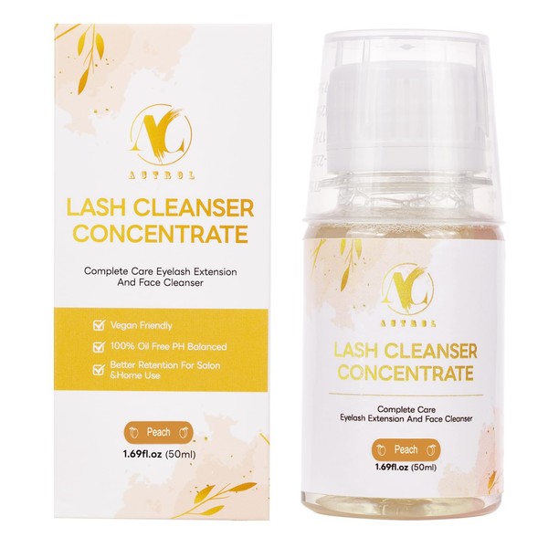 ACTROL Eyelash Cleanser Concentrate 50ml Professional Lash Extensions Shampoo Natural Foaming Cleanser Non-lrritating Wash for Extensions Salon Home Care-Makes 10 Bottles 60ml (Peach)