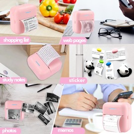 HuiJuKeJi Mini Printer, Pocket Printer, Mini Photo Printer for Smartphone, Sticker Printer, Thermal Photo Printer for Journal, Travel Logo, Notes, Journal, List, Memo (Pink)