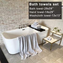 YTYC 29x59 Inches Extra Large Bath Towels Set for Bathroom Luxury Super Soft Absorbent Stripe Hanging Loop Microfiber Towels 2 Bath Towels 2 Hand Towels 2 Washcloth Towels (Grey, 6 Pieces)