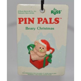 Russ Vintage Russ 1 1/2" Small Christmas Bear in Box Pin Pals NEW package NOS Broach