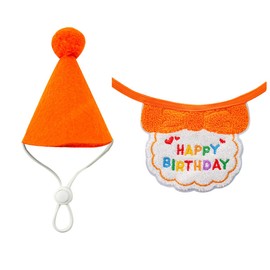 AIMALL Pet Birthday Party Set, Adjustable Dog Cat Hat and Matching Saliva Towel, Colorful Decorations, Elastic Fit, Hat: 3.54in High, Bib: 24.01in Perimeter