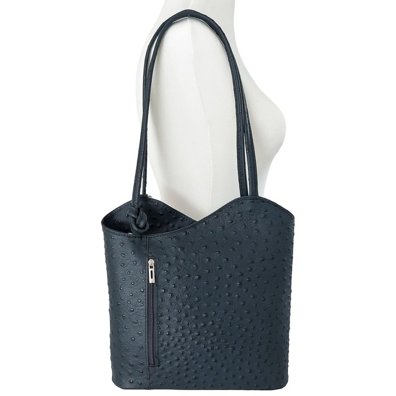 Handbag Bliss Womens Italian Leather Ostrich Print Convertible Shoulder Bag