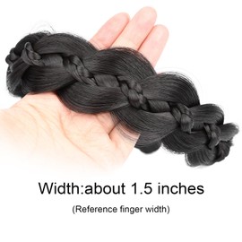 GLEDOLA Wide Braided Headband with Teeth Synthetic Hair Plaited Headband High Elasticity Braids Hair Band Hairpiece for Girls Women (Deep Brown, Wide)