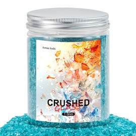 Crushed glass 1-3mm for resin art, Small Broken Glass Pieces for DIY Vase Filler Decoration, crushed glass for crafts 1.5 Pounds (Turquoise)