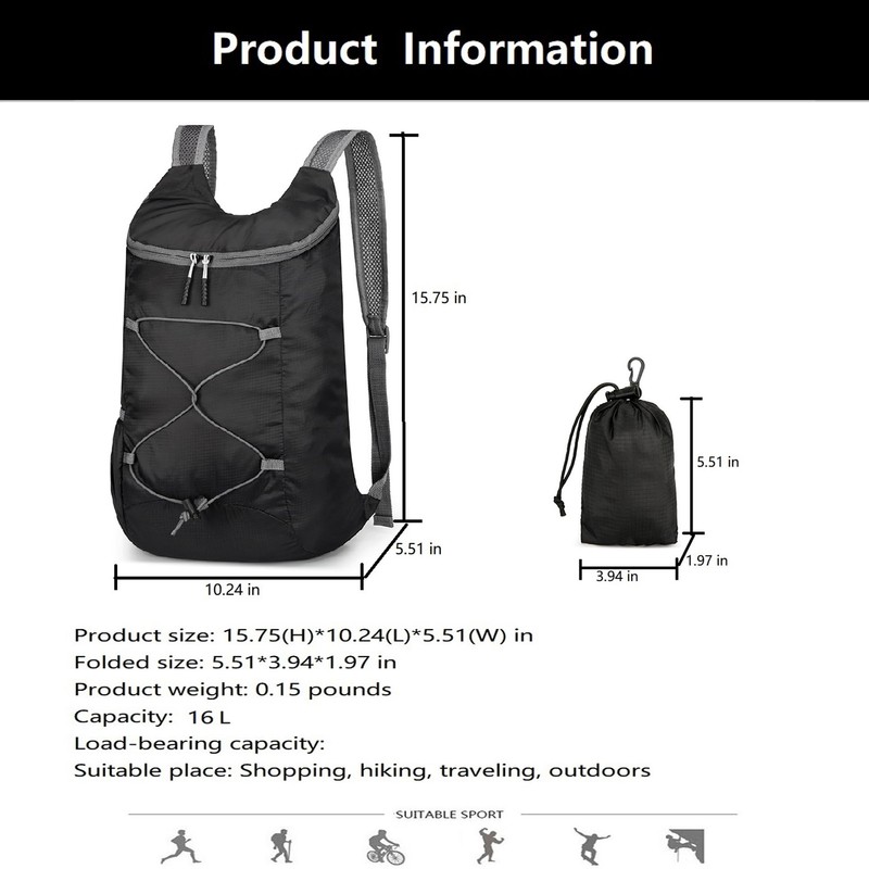 levayhill 16L Hiking-Daypack Lightweight-Foldable Travel-Backpack Water-Resistant Camping Outdoor Packable Easy