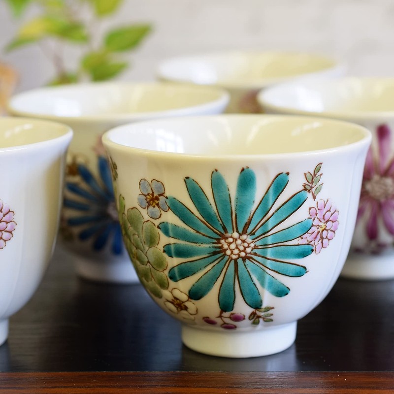 Kutaniyaki Tea Cup Set, 5 Guests, Hana Stylish, Tea Bowl,