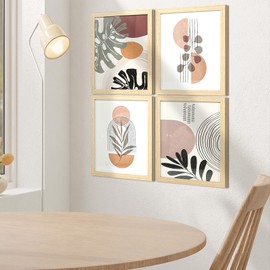 Art3d Framed Boho Wall Art Set of 4 for Wood Aesthetic Wall Decor for Living room Kitchen Hallway Bedroom, Neutral Botanical Wall Prints