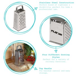 Argon Tableware 1x Stainless Steel Box Grater - Large Four-Sided Kitchen Hand Held Cheese Vegetable Carrot Food Slicer Shredder Zester Peeler