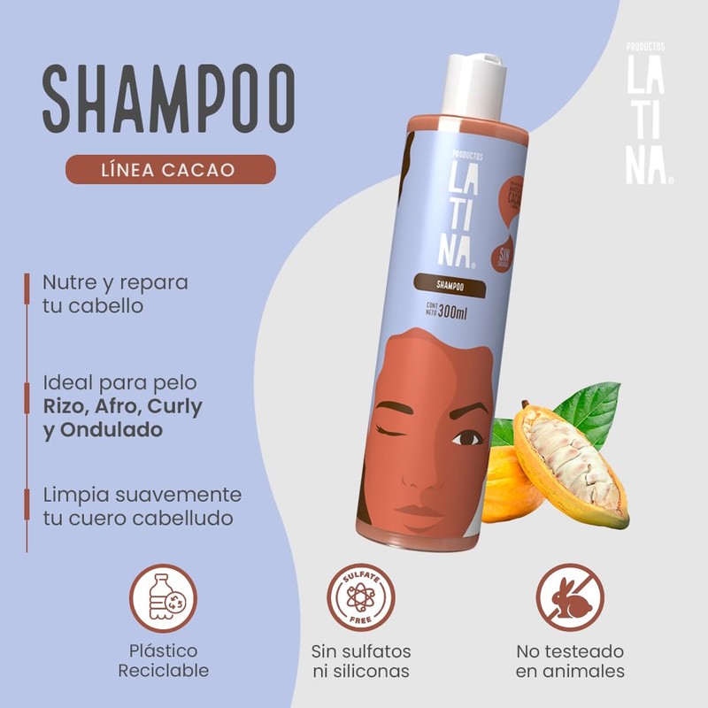 LATINA® | Shampoo Cacao - Nutri-Reparador | Shampoo Sin Sulfatos