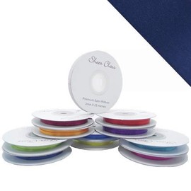 25M Single roll of Double Faced Satin Ribbon 3mm, 6mm, 10mm, 16mm Widths (Navy, 3mm)
