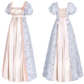 CR ROLECOS Regency Dress Women Empire Waist Regency Costume Victorian Luxurious Satin Southern Belle Dresses XL