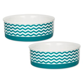 Bone Dry Ceramic Pet Collection Chevron, Medium Set, 6x2, Teal, 2 Piece