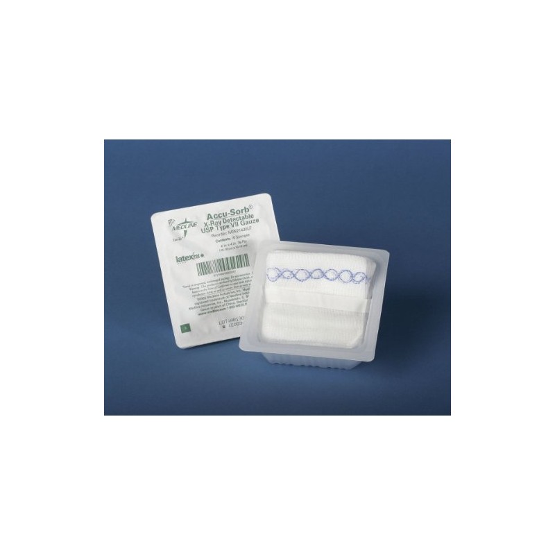 Medline Sterile 100% Cotton X-Ray Detectable Gauze Sponges, 16-Ply, 4"