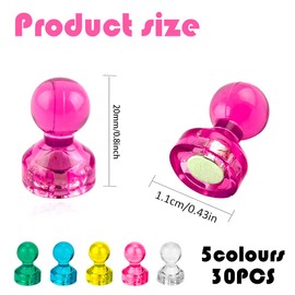 Pack of 30 Magnets for Magnetic Board Neodymium Magnets Whiteboard Magnets Fridge Magnets for Home, Office and School 11 x 17 mm Small Magnets Fridge (5 Colours)