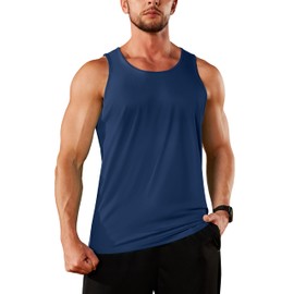 TACVASEN Men Summer Tops Pullover Quick Dry Shirt Beachwear Rash Guard Sun Bathing Swimwear Travel Shirt Tank Top Undershirt Muscle Shirt for Men Navy
