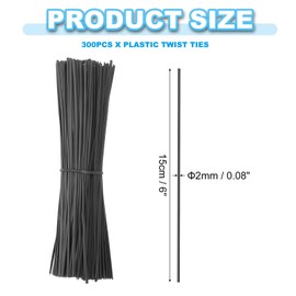 PATIKIL Plastic Twist Ties, 300 Pcs 6 Inch Reusable Cable Ties, 0.08 Inch Wide Bag Coated Ties for Household and Office Use, Black
