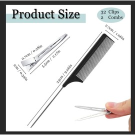 30 Stück Haarklammern, 2 Stück Stielkamm, Haarclips, Hair Clips für Damen Mädchen Haarstyling, Kamm Frauen, Stilkamm für Männer und Frauen mit Verschiedenen Arten von Haaren