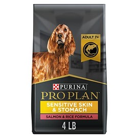 Purina Pro Plan Sensitive Skin & Stomach Dog Food, Dry Dog Food for Senior Dogs Adult 7+ Salmon & Rice Formula - 4 lb. Bag