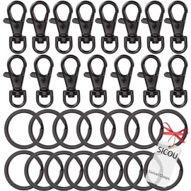 30PCS Keychain Hooks with Key Rings Swivel Clasps Lanyard Snap Hooks Metal Lobster Claw Clasps Key Chain for Lanyard Clip, Jewelry Making, Crafts (Black)