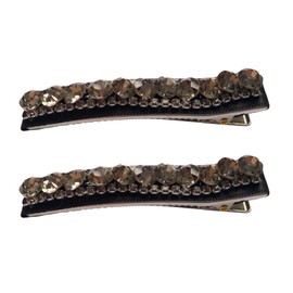 2 Pcs 2.3 Inch Shiny Crystal Spike Alligator Duck Bill Hair Clips Rhinestone Hair Barrette Clip Sparkle Stones Duckbill Bobby Pin Chic Hair Clips for Girls Styling (Black)