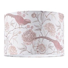 Traditional and Elegant Cotton Fabric Lamp Shade with Pink Long Tailed Birds and Floral Decoration | for Pendant Table or Floor | 20cm x 30cm by Happy Homewares
