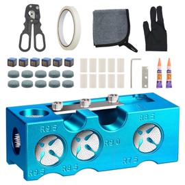 Eikovia 11-in-1 Billiards Pool Cue Tip Shaper,Aluminum Alloy Pool Cue Tips Replacement Kit, Pool Cue Tips,Pool Cue Tip Tool for Replacement and Shaping Cue Tips(Light Blue)