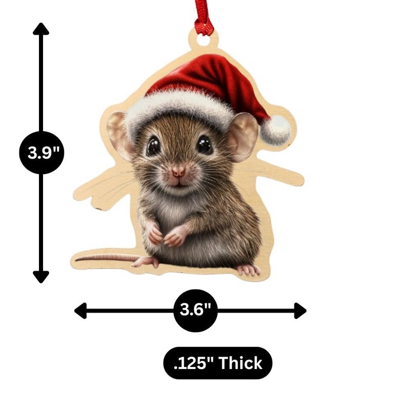 Adorable Mouse in Santa Hat Ornament – Birch Wood Holiday