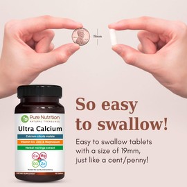 Pure Nutrition Ultra Calcium 1000mg with VIT D3 + K2 | 180 Tabs (90 X Pack of 2) | Highly absorbable Calcium Supplement with Calcium Citrate Malate, VIT D3, K2, Moringa Oleifera, Magnesium and Zinc.