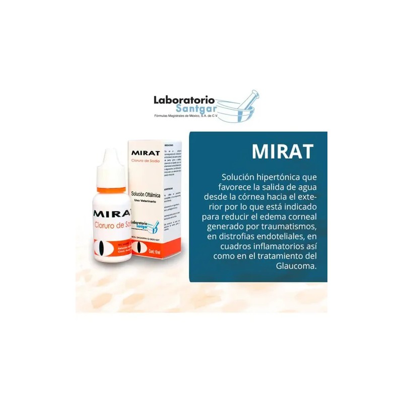 Solución Mirat Cloruro de Sodio 10ml Para Edema Corneal Perros
