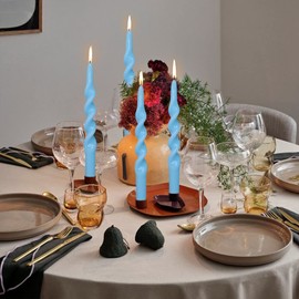 Spiral Taper Candle Blue Candlesticks, Gedengni 10 inches Cute Candle Stick Long Tapered Candles Handmade Twisted Candle for Home Weddings Festive Household,1D4PC-BLUE